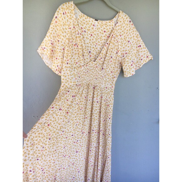 Free People Full Bloom Dress XS Floral Smocked Midi V-Neck Boho Cottage - Picture 8 of 16